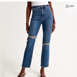 Abercrombie & Fitch Ultra High Rise• Ankle Straight •Distressed Blue Jeans